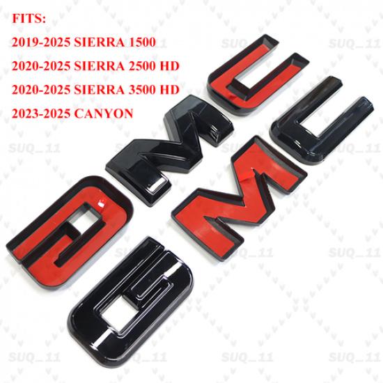 2X Fit for 19-25 Sierra 1500 2500 3500 HD Overlay Front&Rear Emblem Gloss Balck