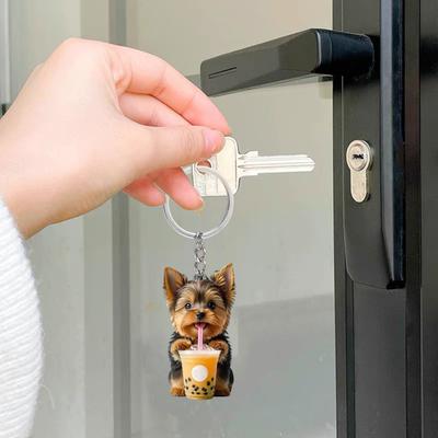 2Pcs Keychain Pendants Air Freshener Adorable Dog Shape 2D Flat Acrylic Hanging Ornaments Cars Interior Decor Accessories
