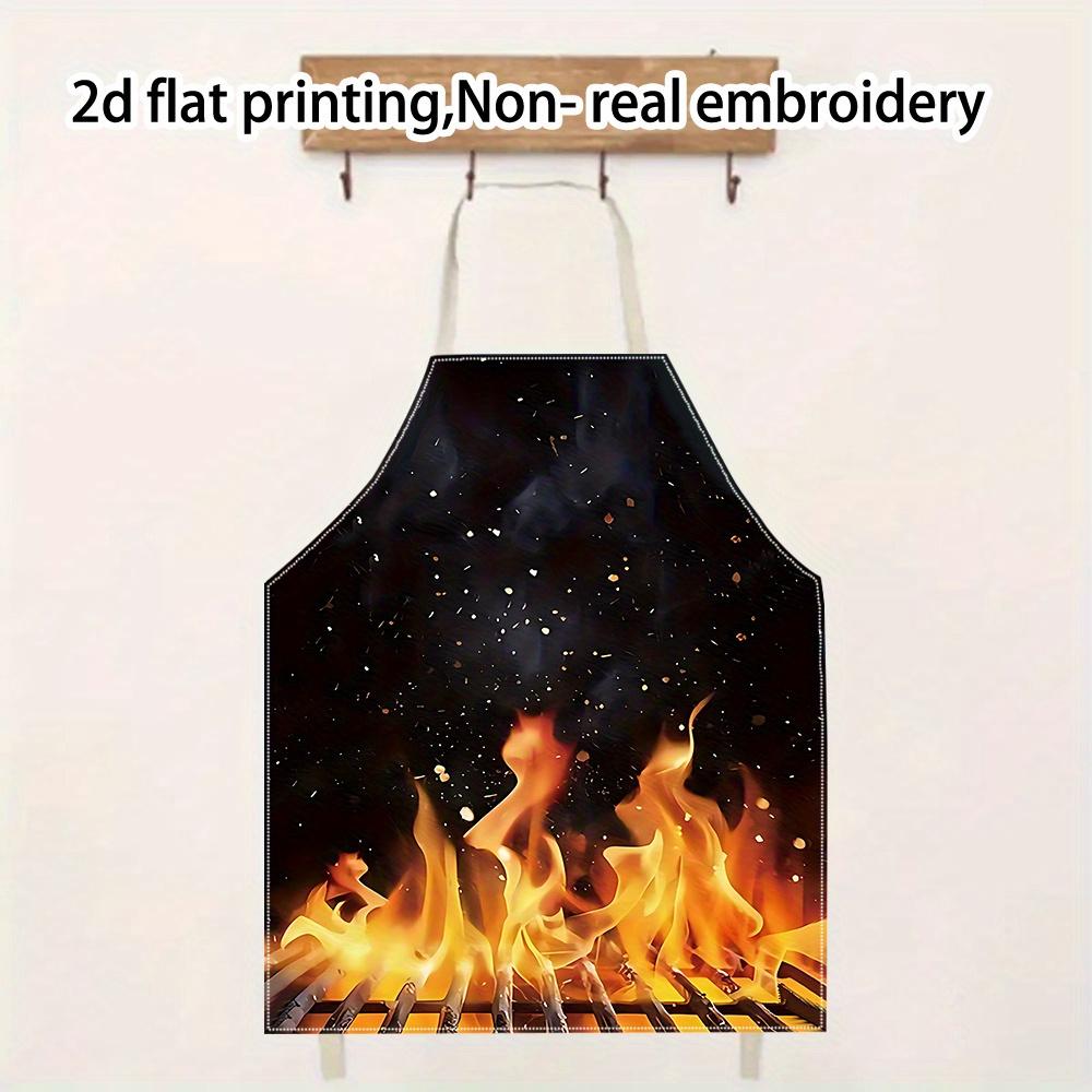 A 2D Printed Apron Made of Linen, Featuring a Flame Pattern Design, Is Ideal for Kitchen and Outdoor Cooking