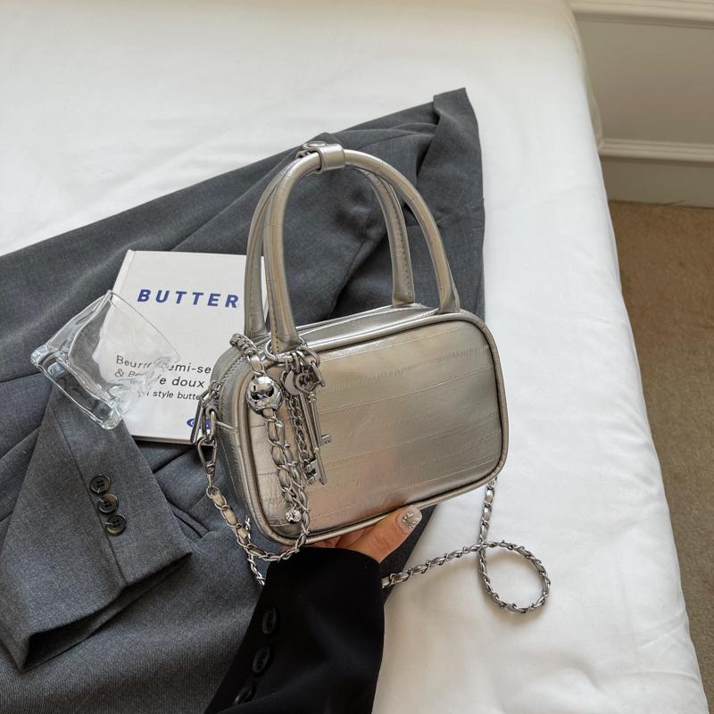 New textured silver small square bag niche versatile large capacity simple shoulder messenger bag bag women