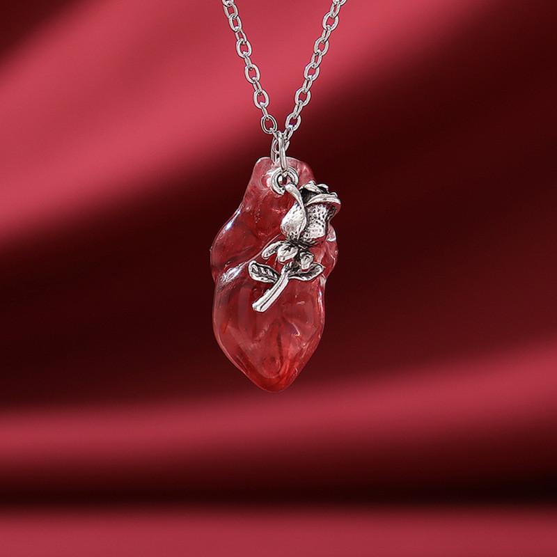 

Modern Punk Style Heart Rose Pendant Necklace For Women Perfect For Halloween Celebrations