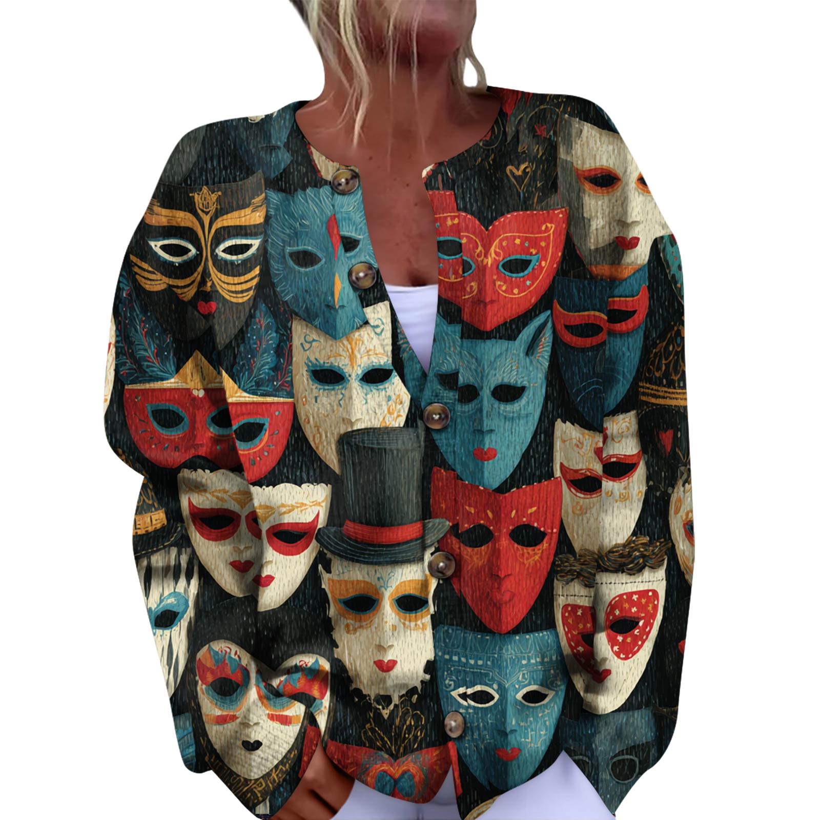 

Женский модный фестивальный вязаный кардиган с длинными рукавами и застежкой на пуговицы XL