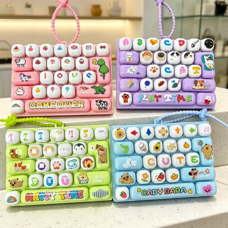 26-key Sensory Fidget Keyboard Toy Adorable Animal Patterns Portable Lanyard for Special Needs Kids