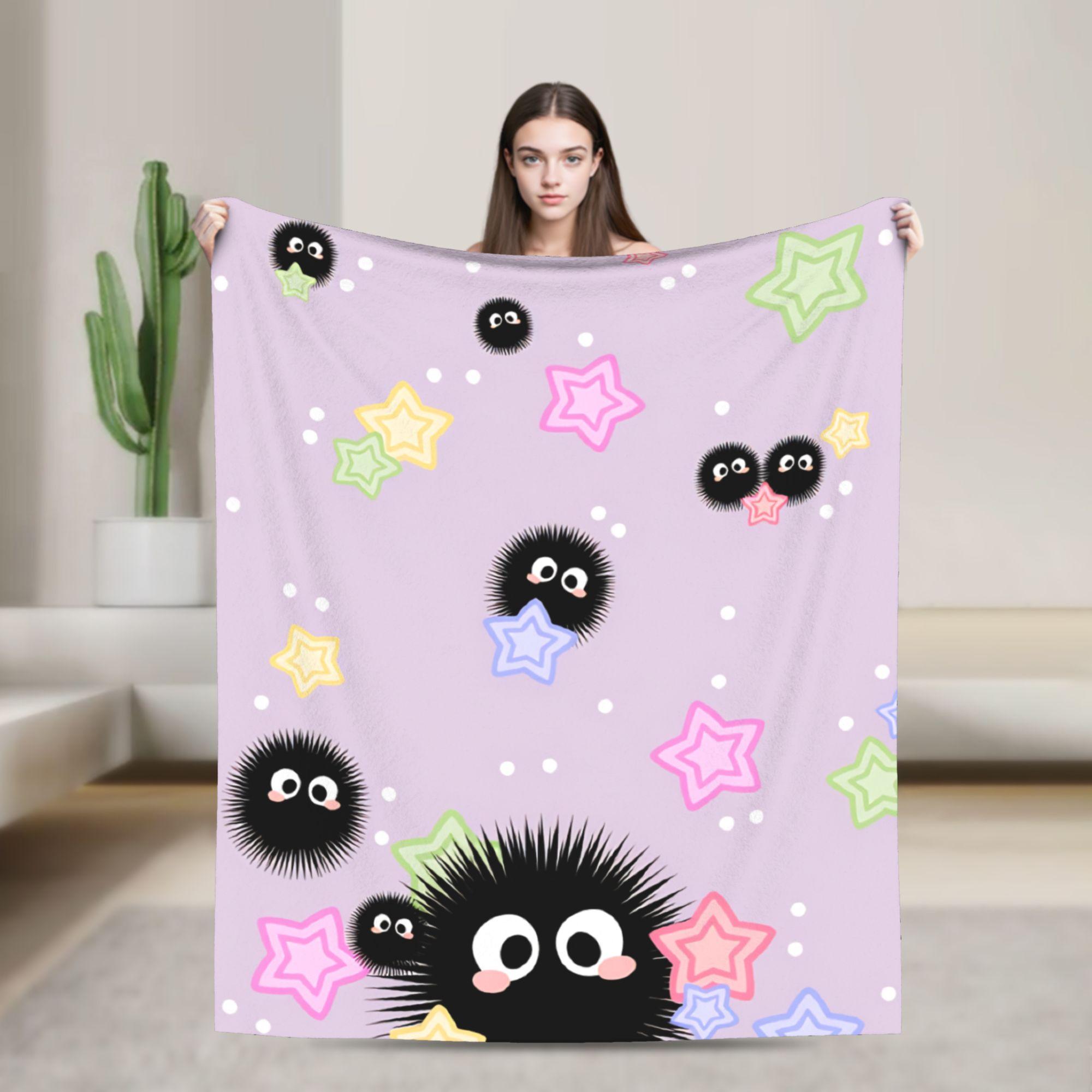 

Susuwatari Soot Sprites Blanket Super Soft Print Plush Throw Blanket For Students Couch Chair Flannel Bedspread Bed Cover 75x90cm