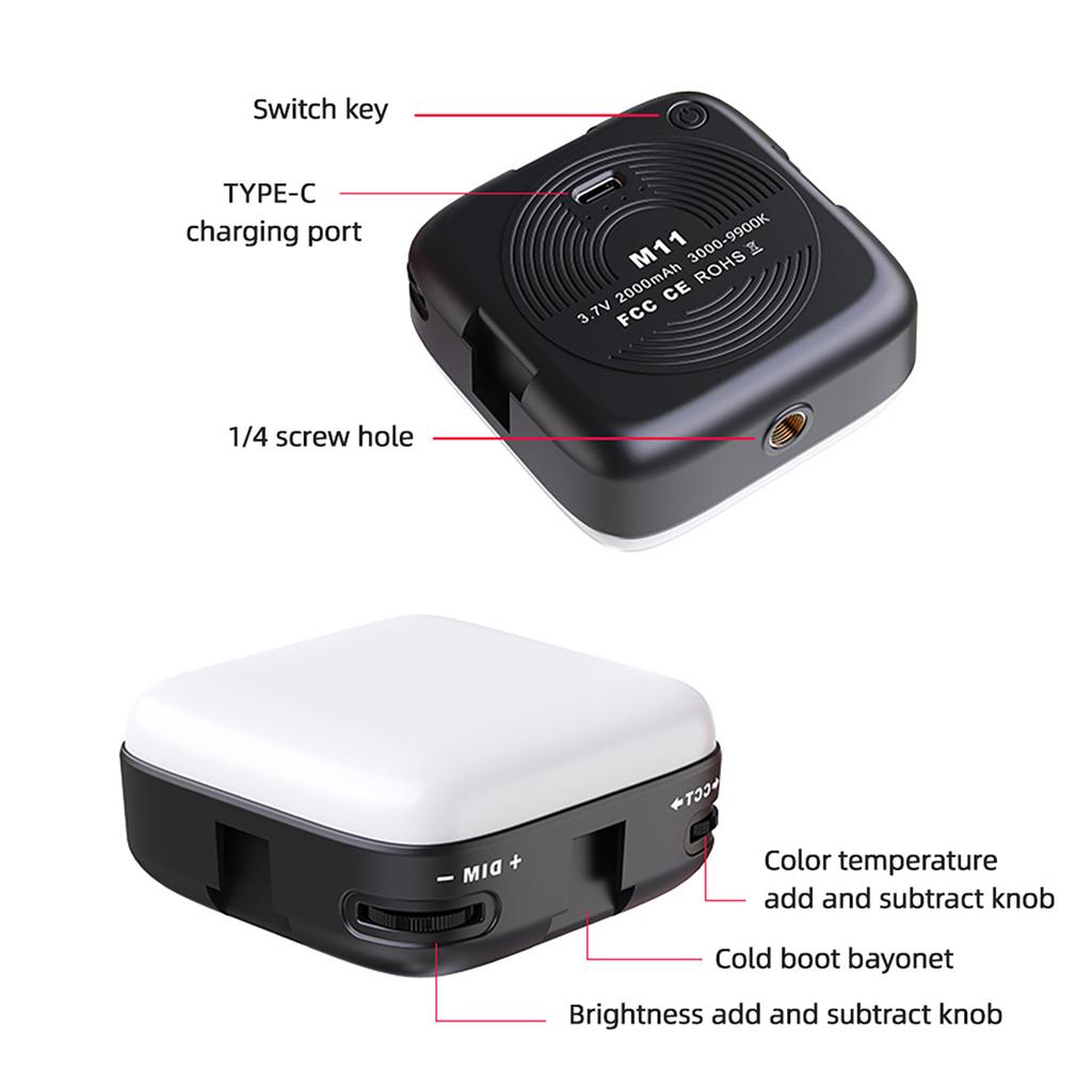 4.5W Pocket Photography Lamp Bi color LED Light Portable Vlog Light 3000K 9900K Color Temperature Dimmable with 2000mAh