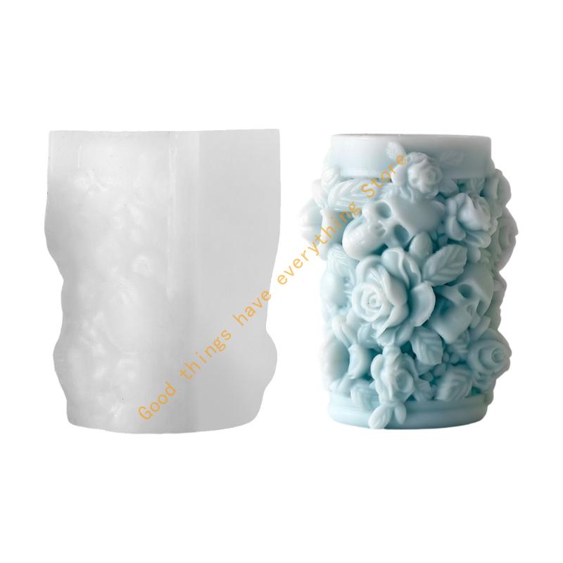 Reusable Rose Skull Cylinder Mould Silicon For Candle Soap Chocolate Crafting Art Projects 55KF