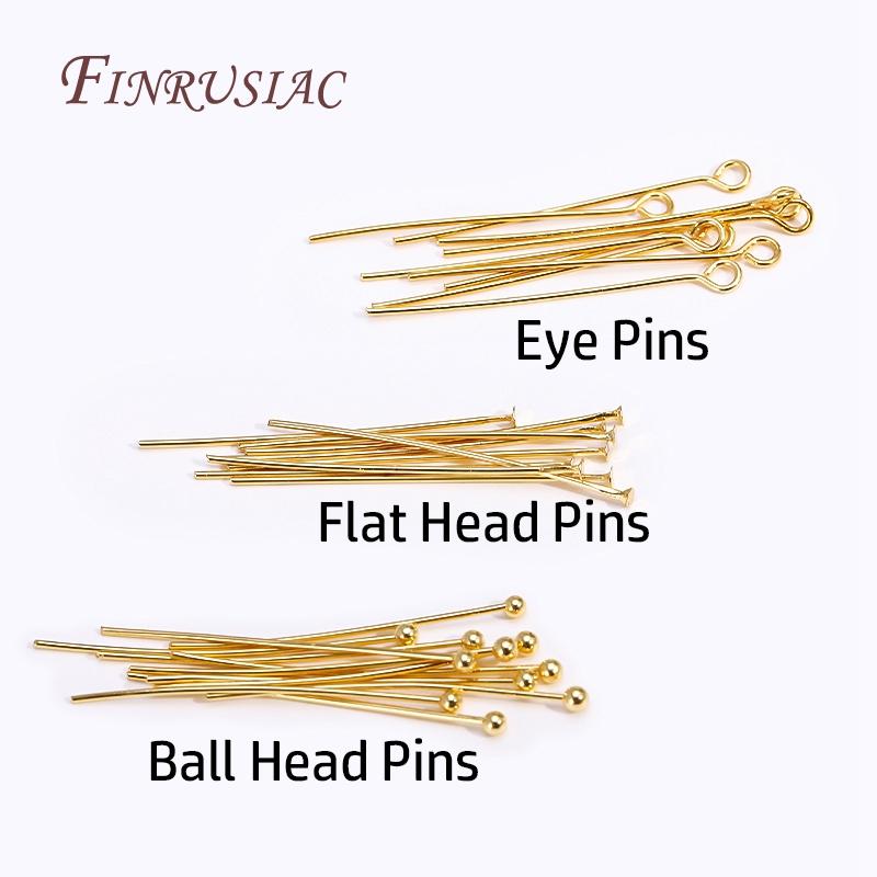 Jewelry DIY Beading Jewellery Findings 0.6X30MM 50-100Pcs/Lot 18K Gold Plated Flat Head/Ball Head/Eye Pins