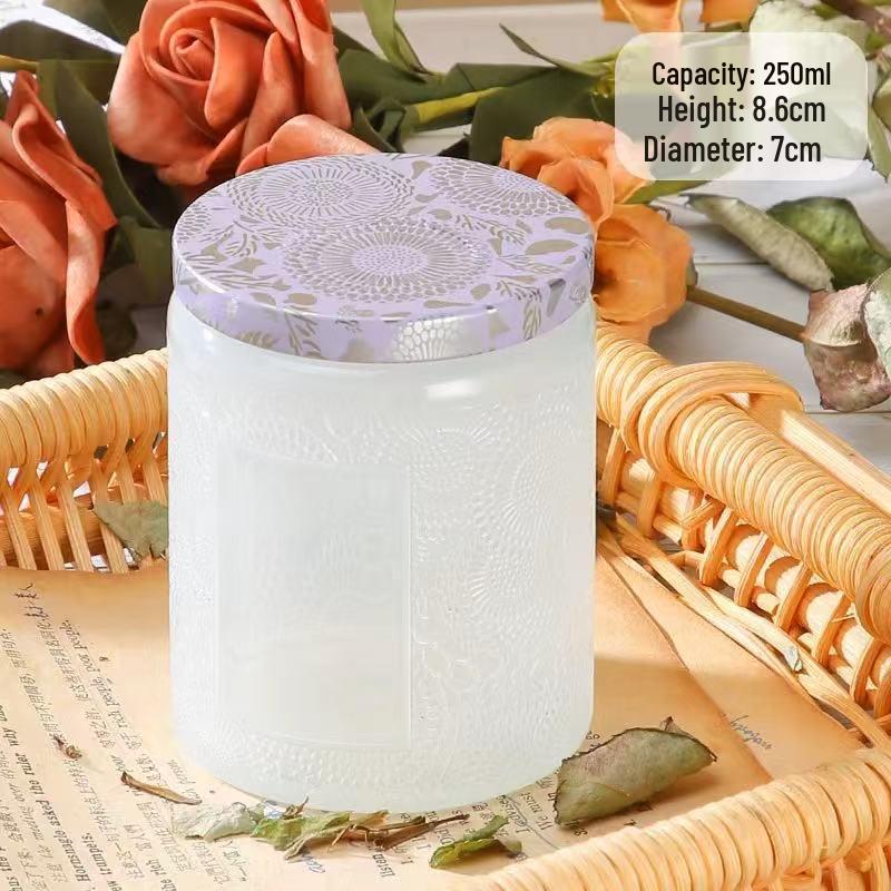 Embossed Glass Jar: DIY Flameless Scented Candle Cup with Colored Pattern