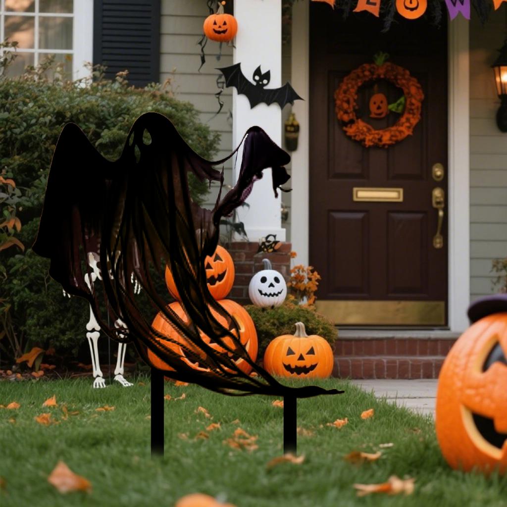 Halloween Plakette Gespenstischer Einsatz Gemusteter Metallstab Wasserdichtes Metall Feiertag Willkommen Garten Türdekoration