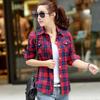 Nuevas Camisas de Algodón para Mujer Cuadros Tallas Grandes M-5XL Camisa Blusa Casual Manga Larga Camisa a Cuadros Cuello Solapa Streetwear