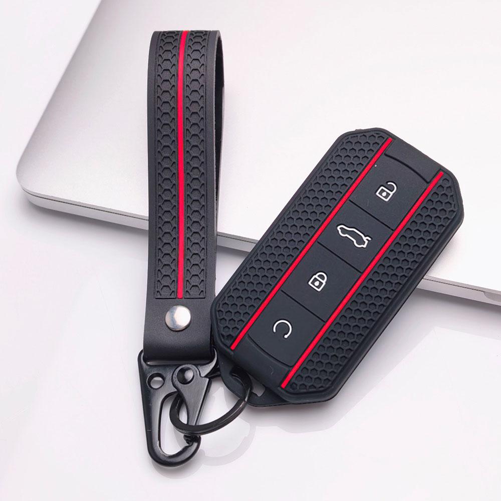 4 Button Silicone Key Fob Cover with Matching Keychain for Chery Jaecoo 7 8 J7 J8 Lock Unlock Trunk Remote Start Buttons, Full Wrap Key Guard for