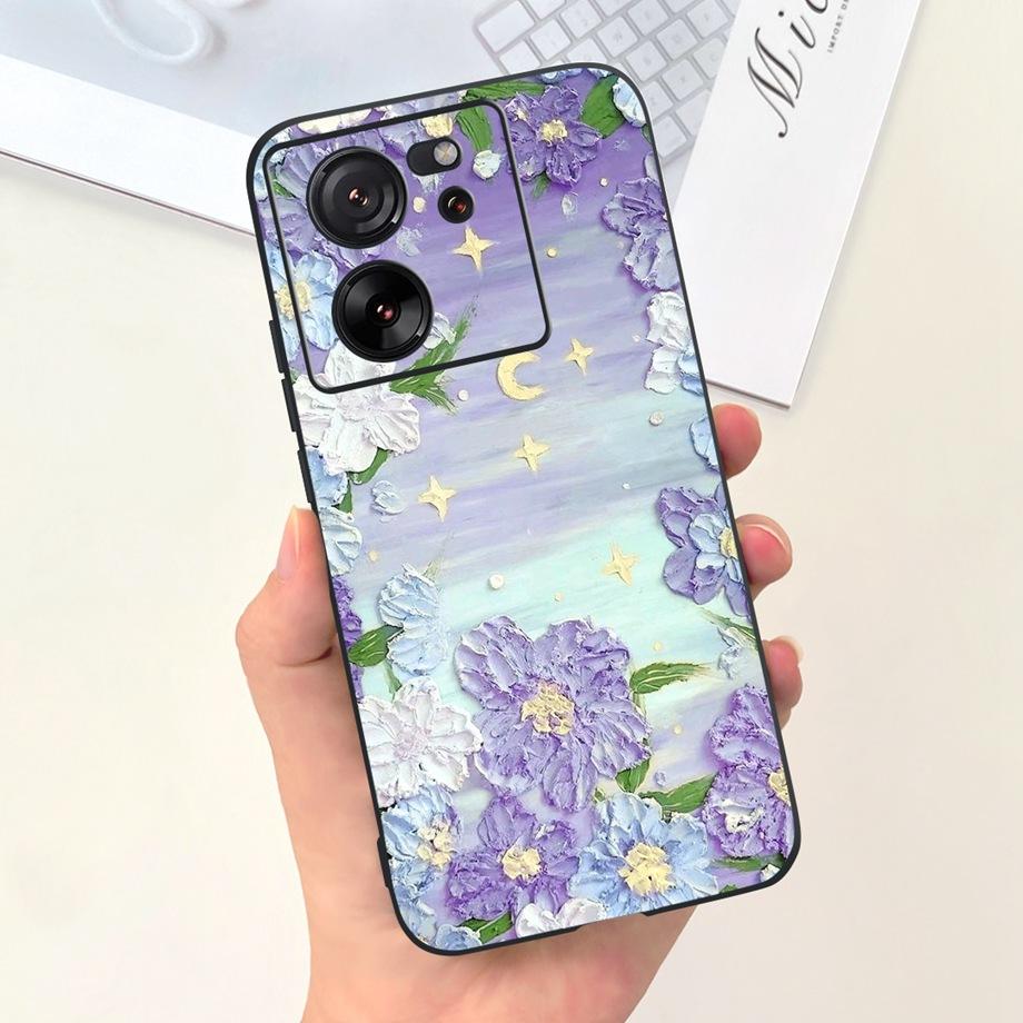 For Xiaomi Redmi 13C Case Xiaomi Mi 13T Pro Back Cover Soft Matte Liquid Silicone Flower Cartoon Printing Capa For Mi13T Pro Bag