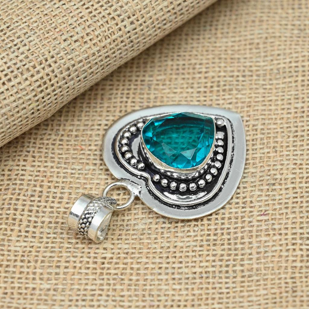Indicolit-Turmalin-Edelstein, 925er-Sterlingsilber, handgefertigter Schmuck, Herz-Design-Anhänger