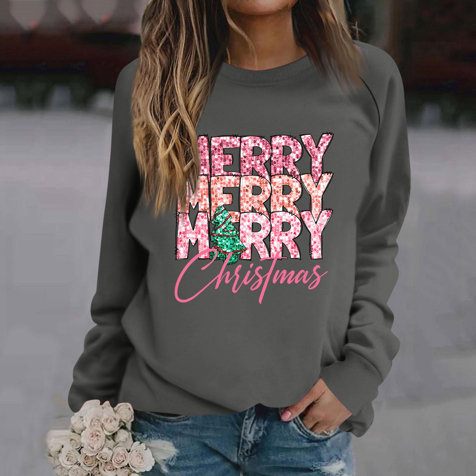 

Жіноча футболка, вільний, модний і повсякденний різдвяний принт, світшот з круглим вирізом і довгими рукавами S