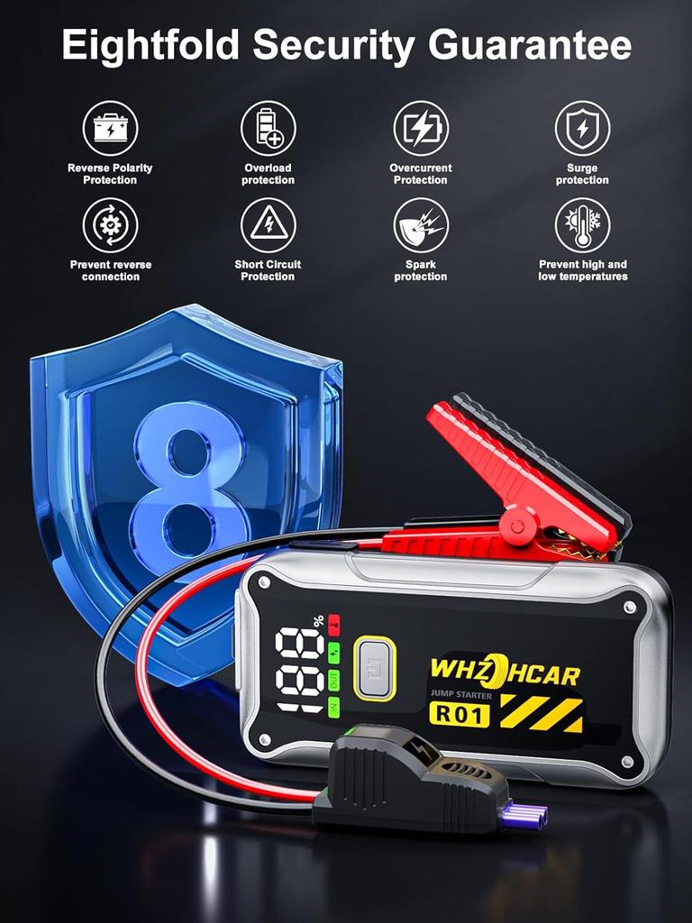Car Jump Starter 12V 4000A, Fast Charging Portable Battery Pack with LCD & LED Light