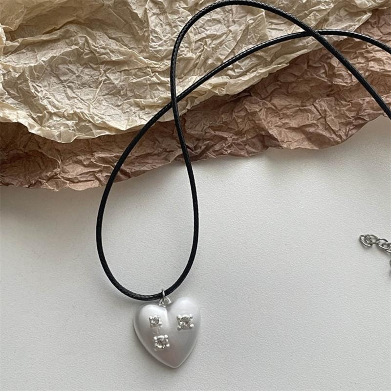 Punk Love Heart Pendant Necklace for Women Men Hip Hop Braid Rope Choker Clavicle Chain Party Y2k Fashion Jewelry Gift