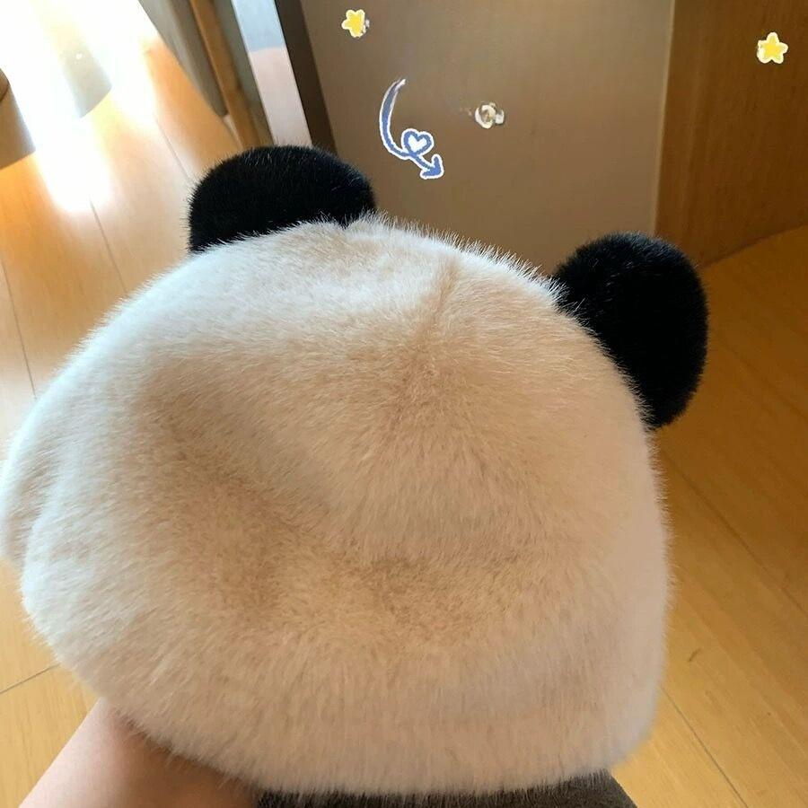 Cute Bear Hat for Women In Autumn and Winter Fur One Piece Ear Protection Plush Hat Warm Fisherman Hat Basin Hat Slimming