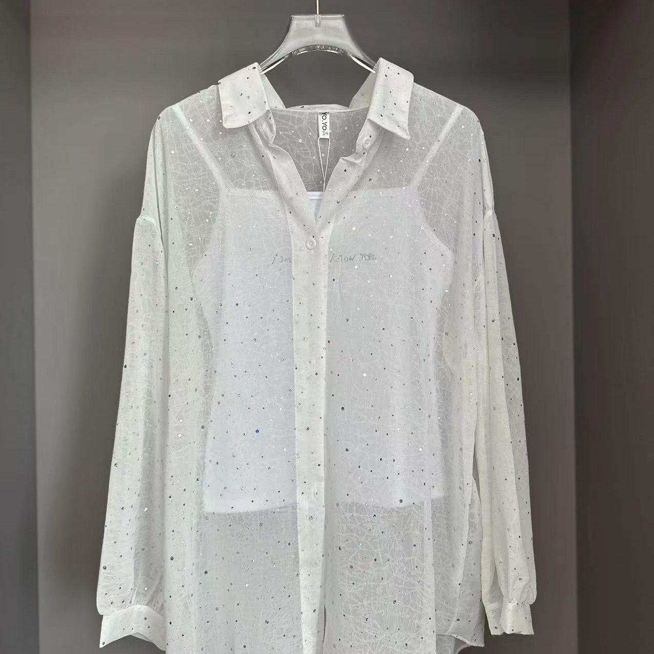 

Солнцезащитная рубашка женская модная свободная блестящая дышащая одежда с длинным рукавом солнцезащитная одежда L белый