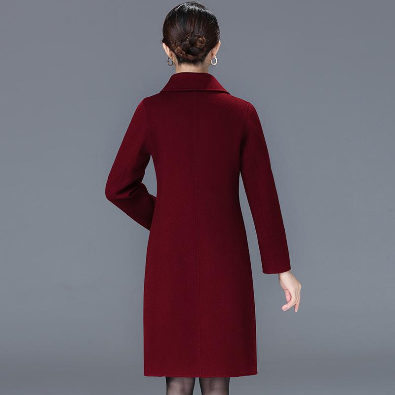 Women's Turn Down Collar Long Sleeve Slim Fit Commute Style Maxi Wool Coat Single Breasted Woolen Outer Jacket
