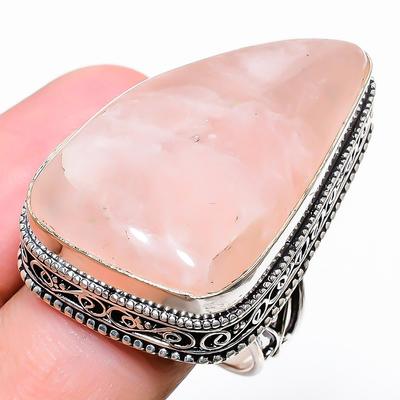 Rose Quartz Gemstone 925 Sterling Silver Jewelry Ring Size 9 L1n86