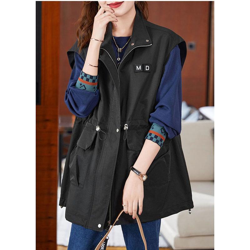 Lässige Khaki Damenweste Übergröße Futter Ärmellose Jacken Frühling Sommer Reißverschluss Basic Weste Damen Oberbekleidung