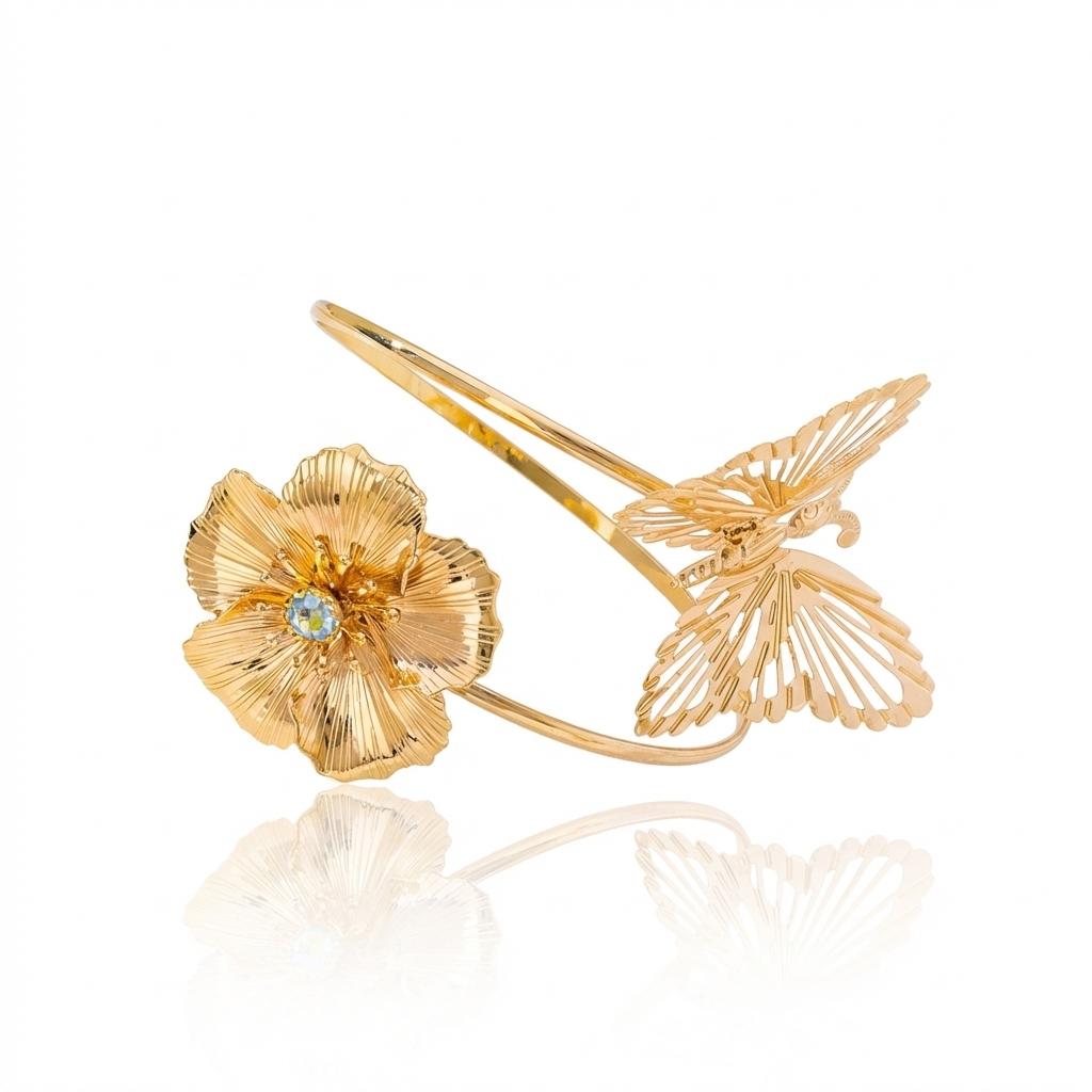 

Boho Hollow Butterfly Upper Arm Cuff Bracelet for Women Gold Color Floral Rhinestone Summer Holiday Party Jewelry Gift