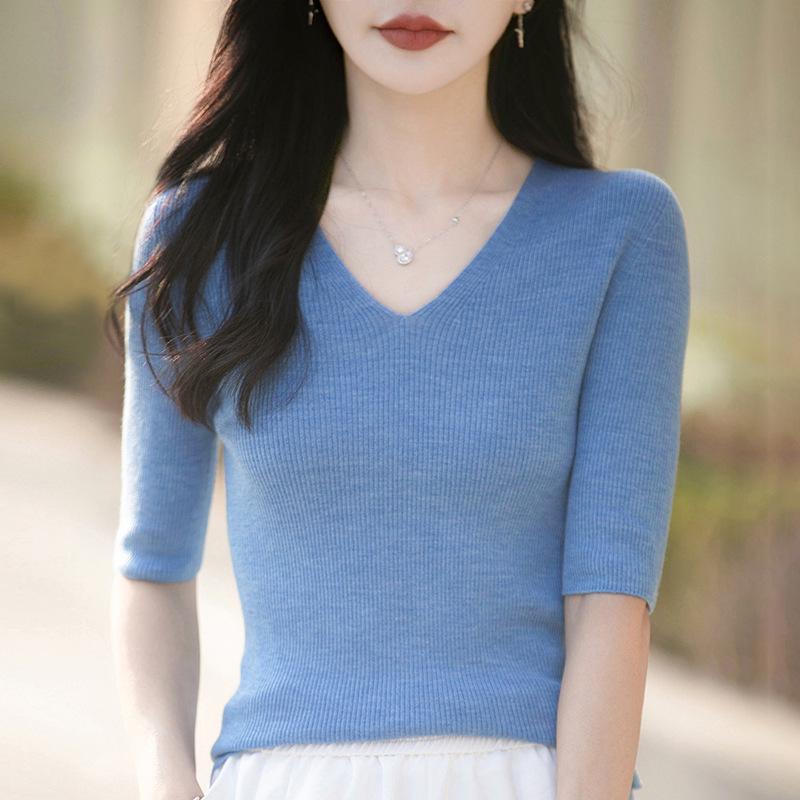 Spring 2026 Women's Merino Wool Hollow Knit Short Sleeve Top