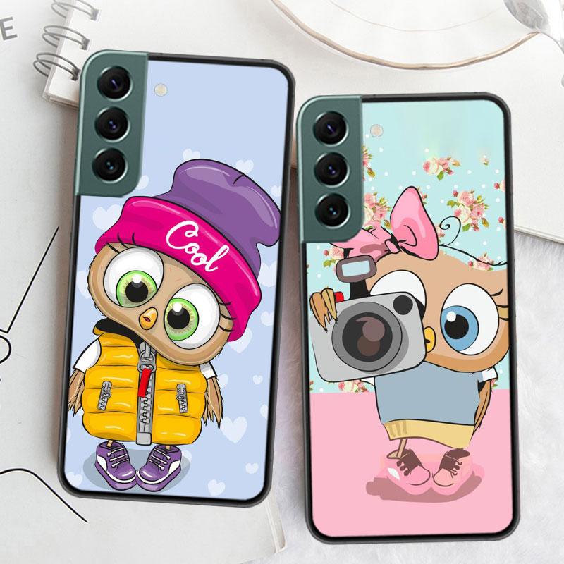 Cute Owl Hearts Lover Christmas Phone For Samsung Galaxy S24 S22 Ultra S21 Plus S20 S23 FE Case S10 S10E S9 S8 S7 Edge Cover Sil