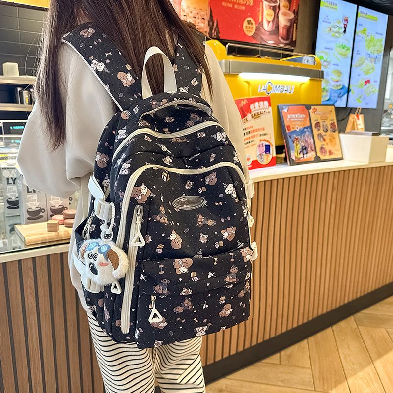 Junior High School Student Backpack Light Bear Print Elementary School Student Large-capacity School Bag Girl Cute Backpack Japanese Ins