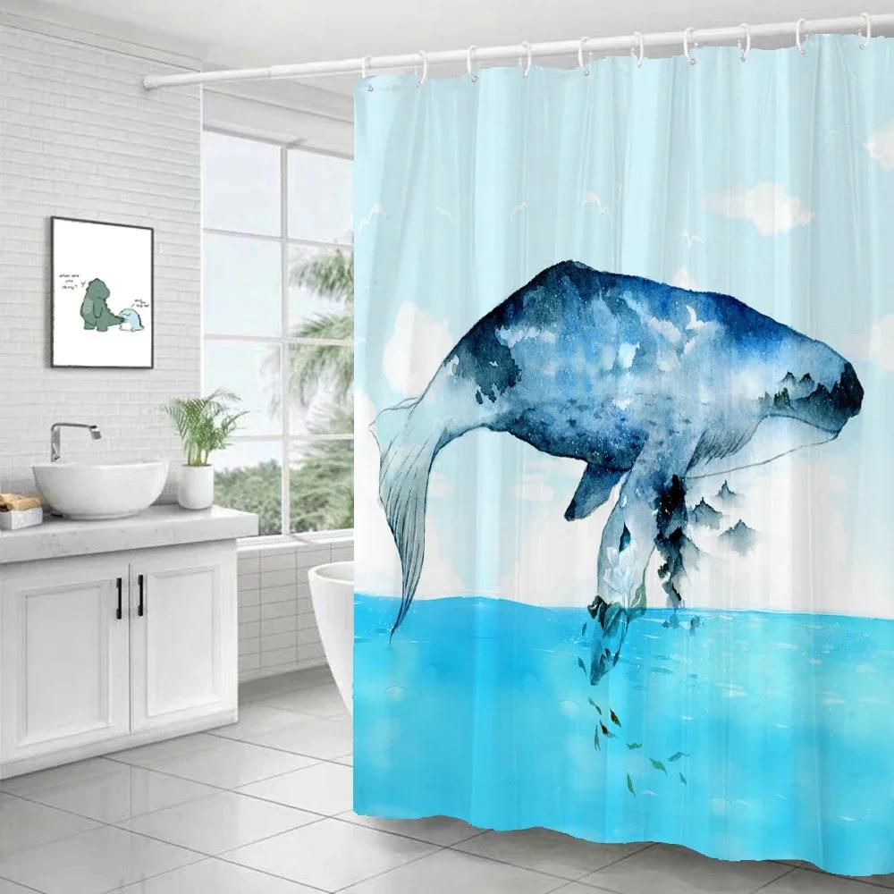 Unterwasserwelt Fisch Schildkröte 3D Duschvorhänge Ozean Delfin Meereslandschaft Stoff Wasserdicht Badvorhang Badezimmerdeko Sichtschutz