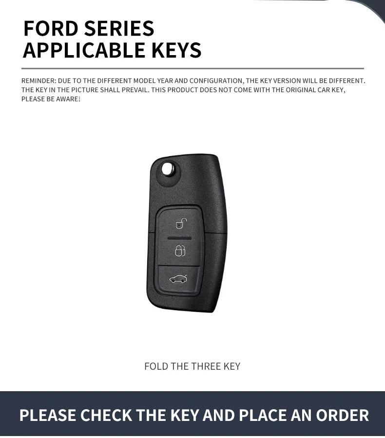 Zinc Alloy Leather Car 3 Buttons Flip Key Case Cover Smart Remote Shell For Ford Fiesta Focus MK2 Mondeo Kuga Galaxy C-Max S-Max