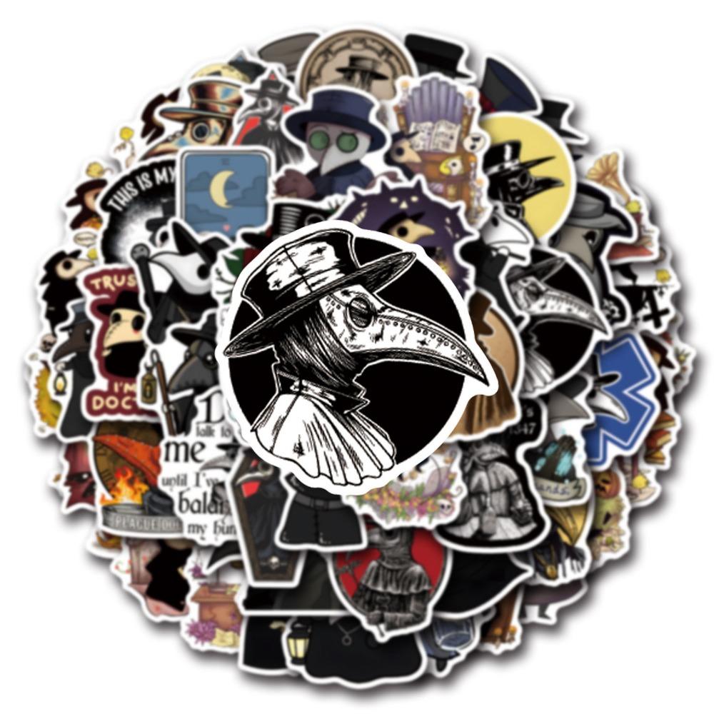 10/50Pcs Black Beak Plague Doctor Crow Stickers Graffiti Stickers for DIY Luggage Laptop Motorcycle Bicycle Sticker