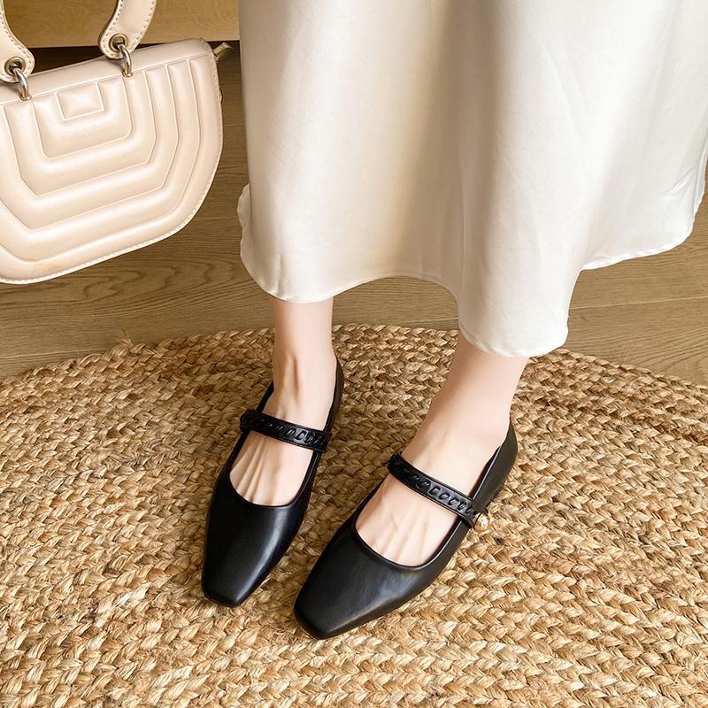 Low Heel Single Shoes Women's Fashion Square Toe Shallow Mouth One Strap Soft Sole Anti-slip Wear-resistant Low Top Shoes