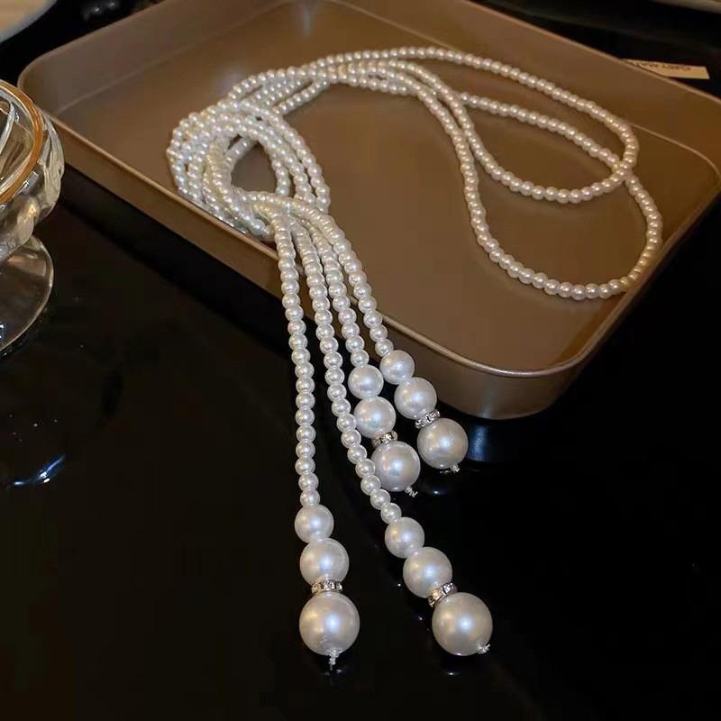 Elegant Double Layer Simulated Pearl Sweater Necklace For Women Female Collares Long Chain Necklace