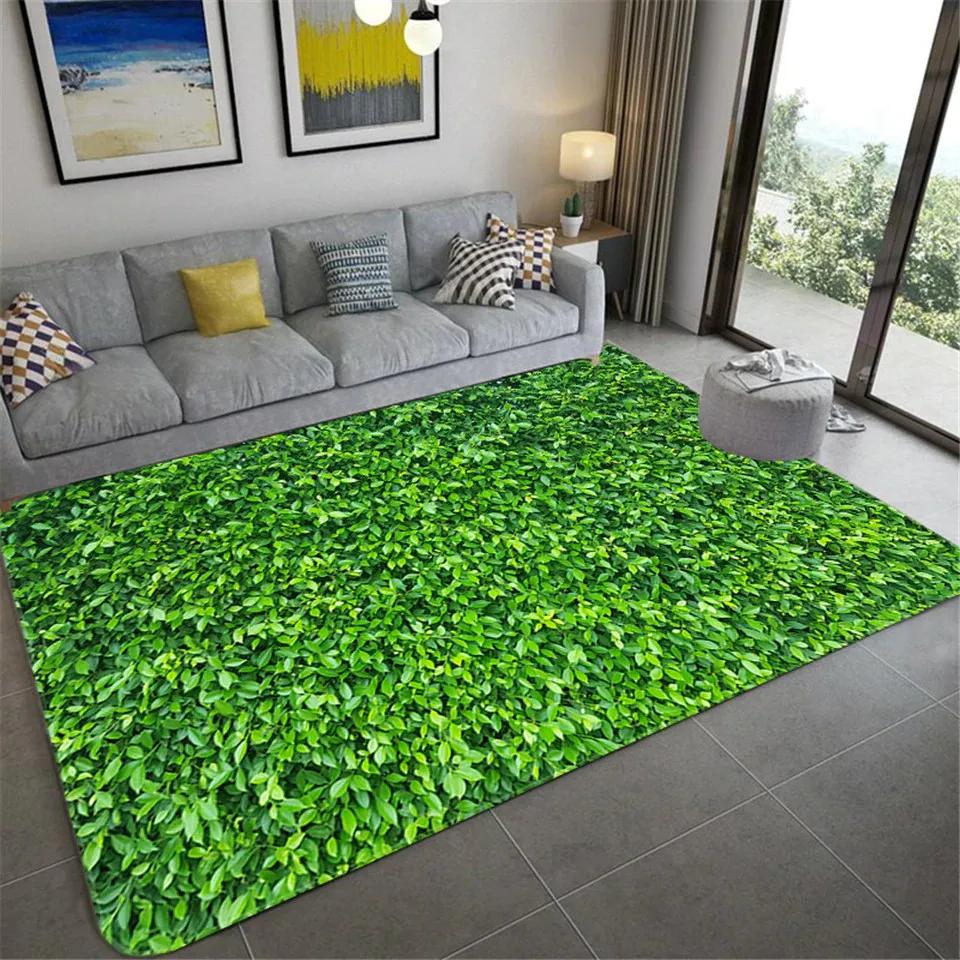 Living Room Carpet Green Leaf Printing Bedroom Entrance Door Mat Non-slip Bedside Home