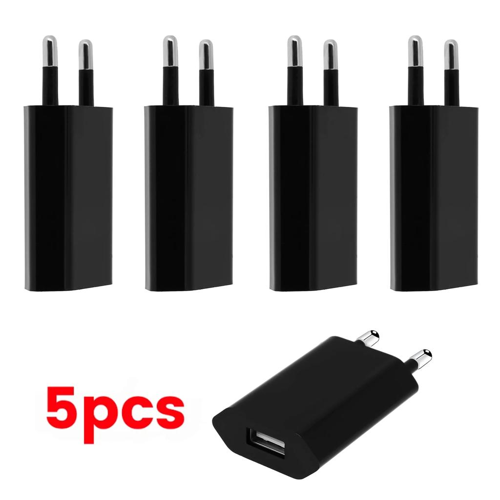 1-5Pcs Black Universal 5W EU Plug Travel USB Wall Charger 5V/1A Rapid Charging For iPhone 7 8 Plus Redmi Phone AC Adapter