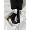 Brown short boots thick heel new versatile French high heel elastic boots velvet rear zipper square head thin boots