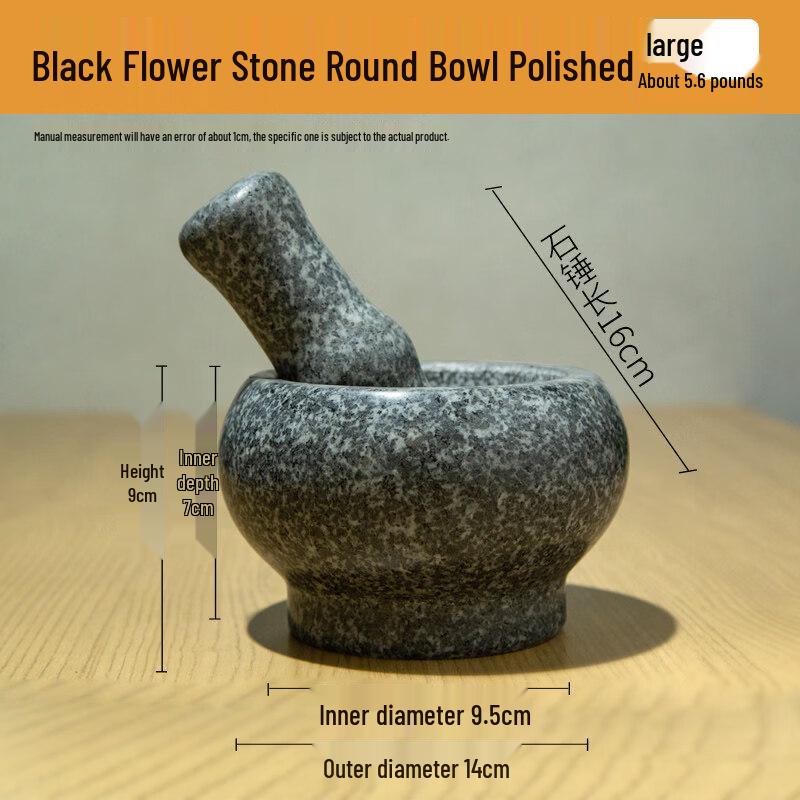 Large Polished Black Stone Mortar and Pestle