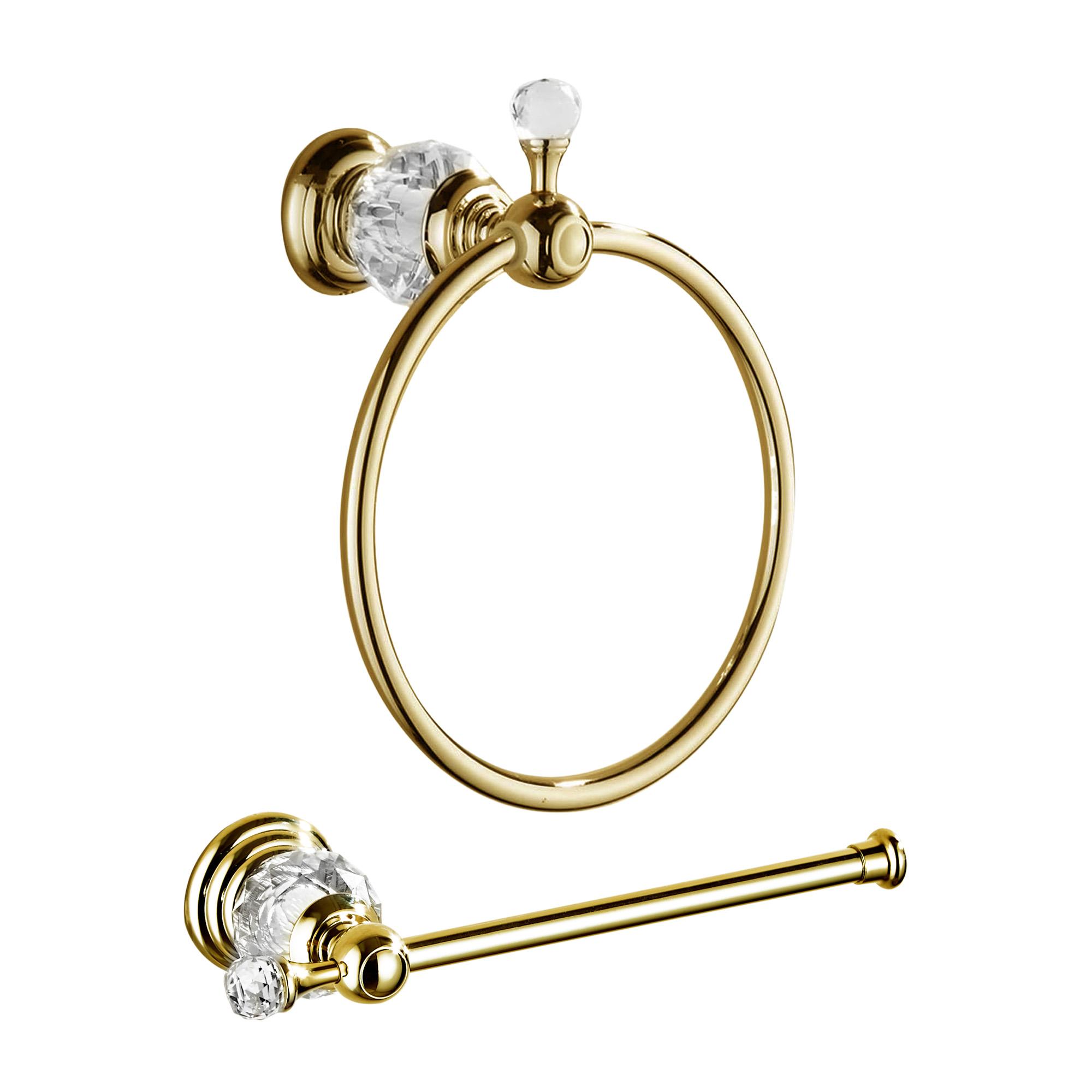 Gold Towel Ring Toilet Paper Holder Set with Crystal, Wall Mounted Luxury Bathroom Hardware жёлтый