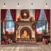 A Christmas fireplace background - soft scene with warm fire and wrapped gifts, suitable for general celebrations,no electricity