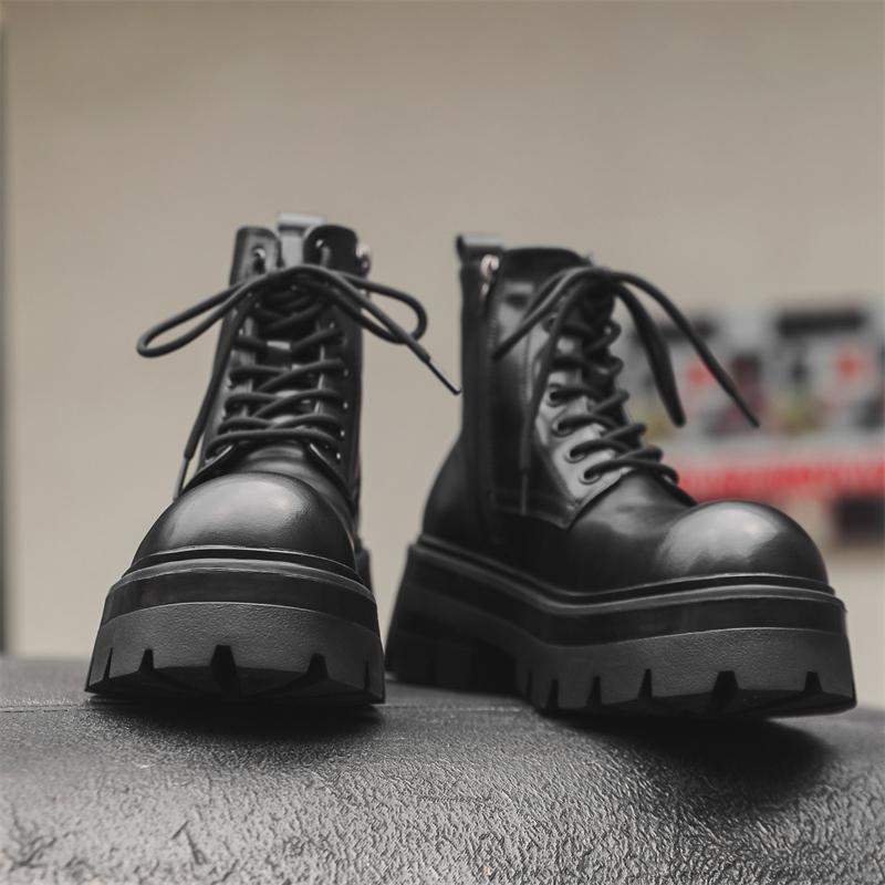 Casual Δερμάτινες Μπότες Αστραγάλου Ανδρικές Στρογγυλή Μύτη Υπαίθρια Μοτοσικλετιστική Υπόδηση Αντιολισθητικές Αναψυχής Βασικές Μπότες με Κορδόνια Ανδρικό Παπούτσι Οδήγησης