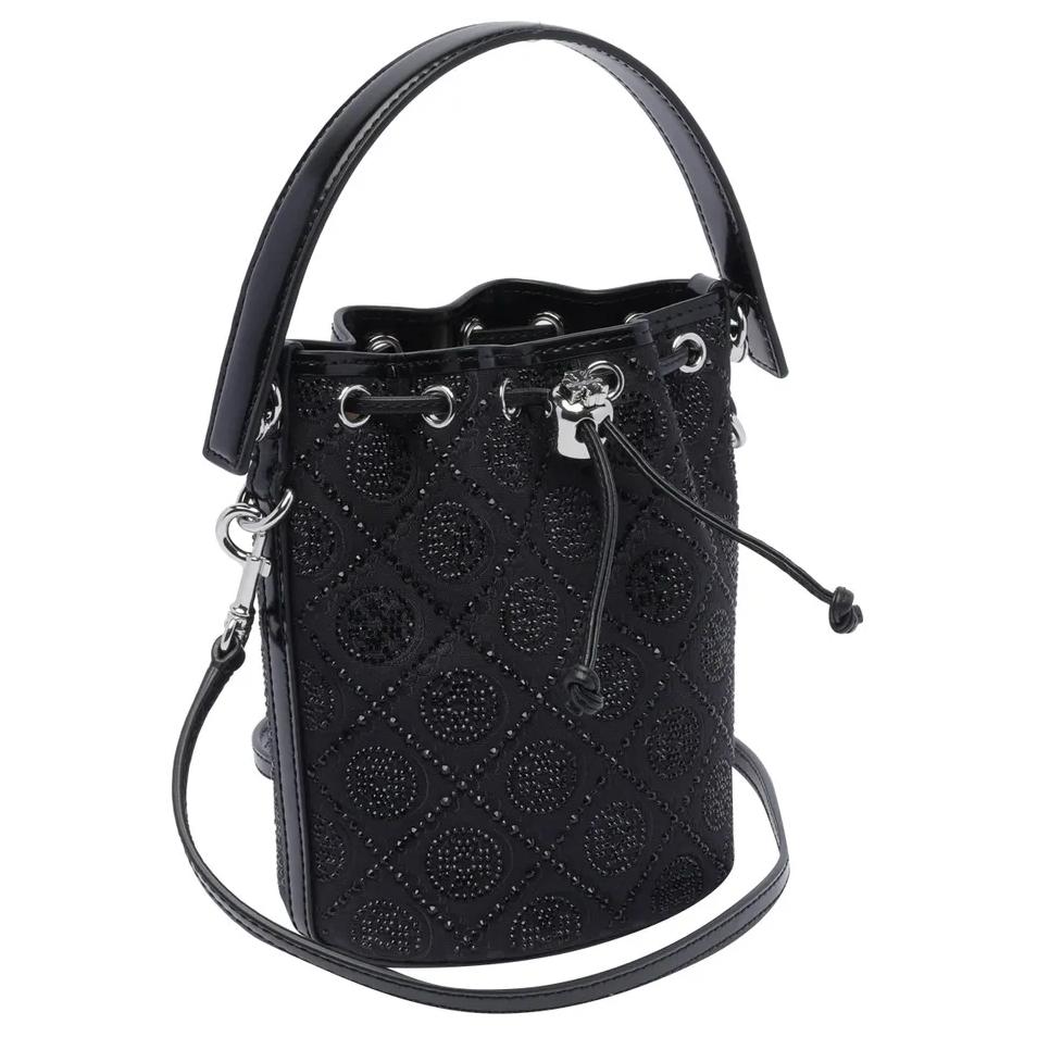 Tory Burch T Monogram Brand Logo Drawstring Closure Cotton Bucket Bag Mini Women bags Black 162810-001