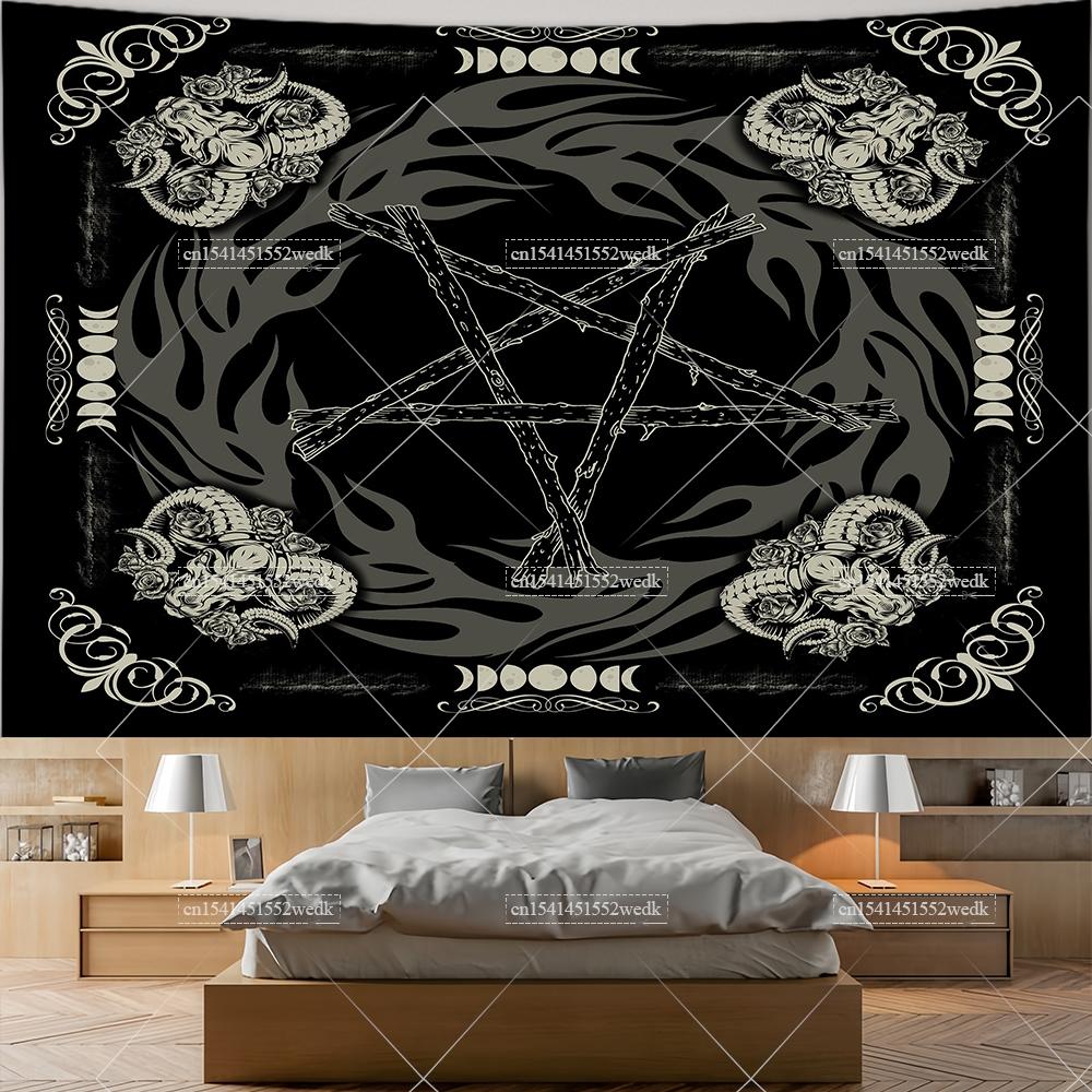 Hippie Pentagram Wiccan Wall Tapestry Moon Celtic Altar Cloth Occult Witchcraft Tapestry Aesthetic Tarot Divination Tapestries