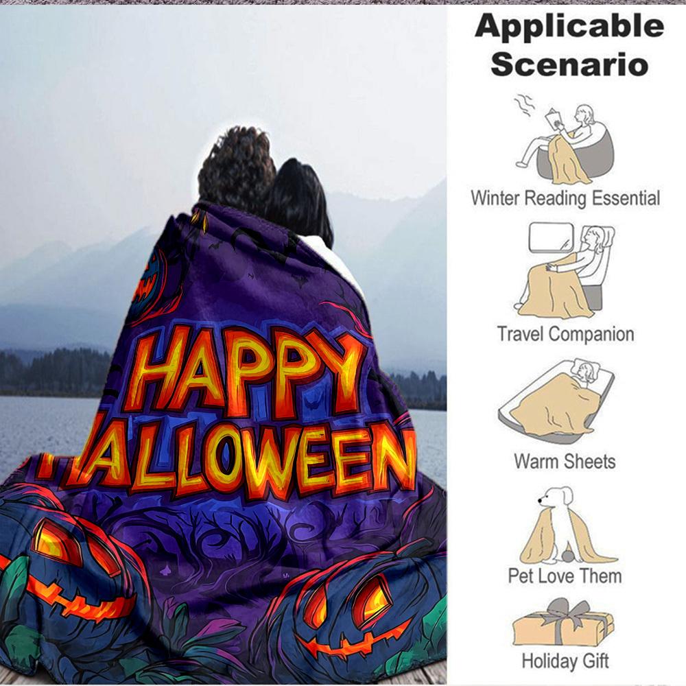 1pc Halloween Pumpkins Blanket, Lightweight Flannel Fleece with Digital Printing, Soft Warm for Sofa, Travel, Camping, Office, Couch, Chair, and Bed,