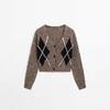 Women's Spring/Summer Argyle V-Neck Cotton Cardigan