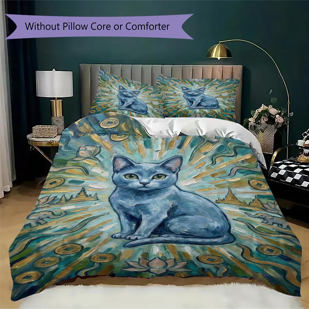 Cute kitten Pattern Bedding uilt Set uilt Cover Pillowcase Home Decoration Birthday Gift (1 * duvet cover + 2 * pillowcase without core)