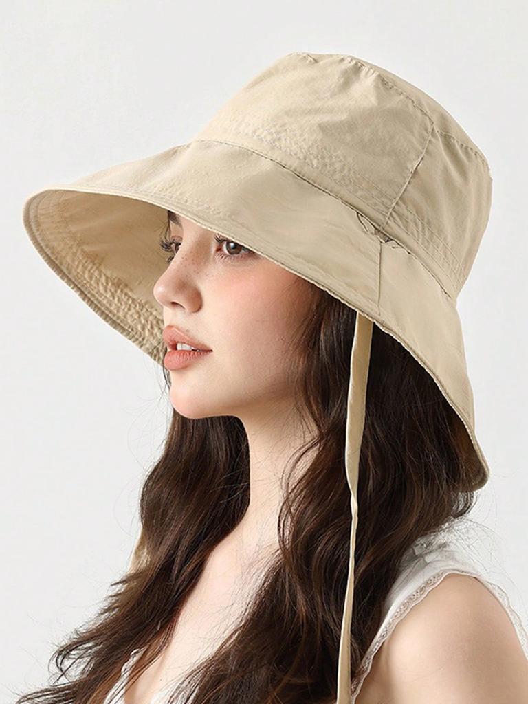 Breathable Solid Color Bucket Hat Large Brim Sun Protection Adjustable Strap Minimalist Japanese Style Summer Sun Hat For Women