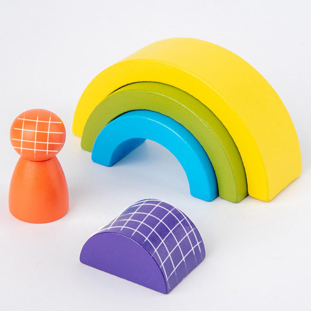 Arch Stacking Blocks Toy Wooden Early Educational Colorful Stacking Building Blocks for Children