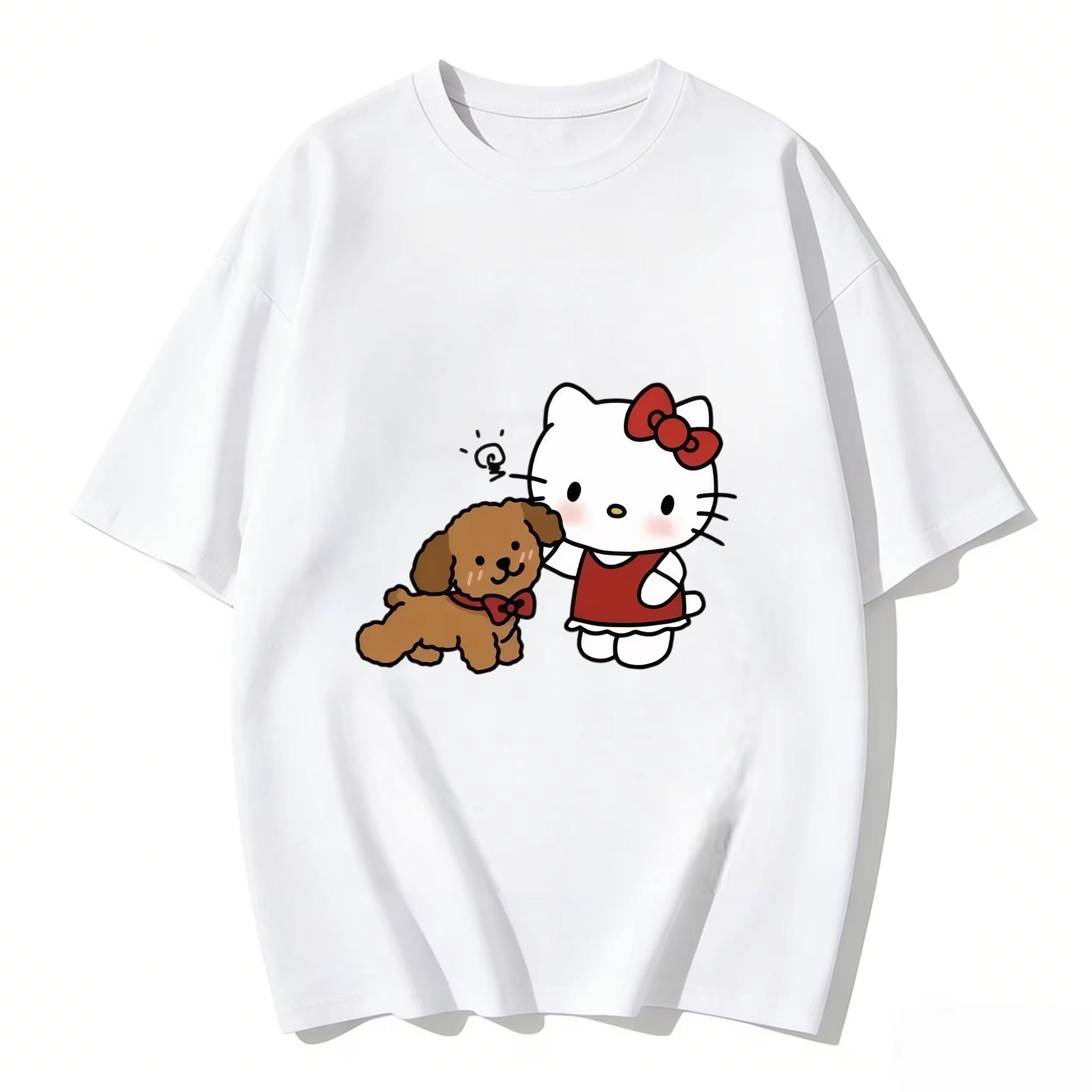 

Summer 2026 Hello Kitty Cartoon Print Shortsleeved Pure Cotton Tshirt for Women Daikanyama 21st Century Style Top S