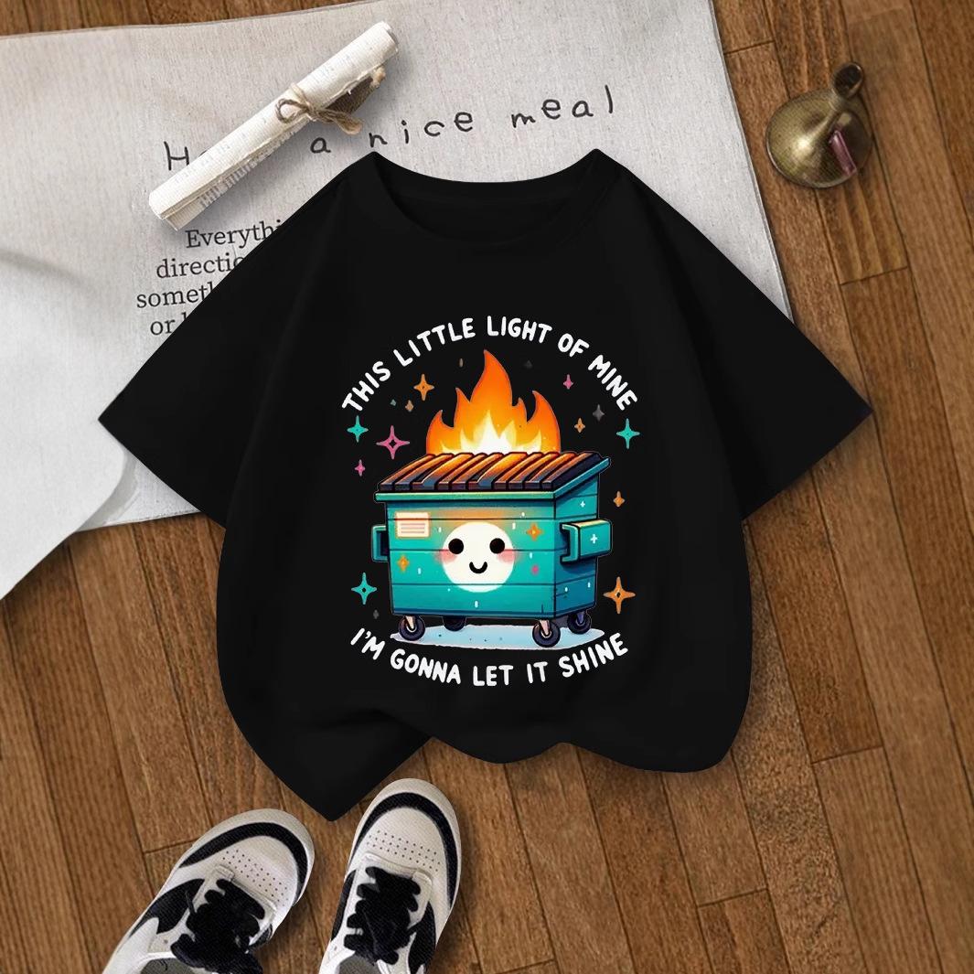 

Girls Casual Small Lamp-printed Knot-patterned T-shirt for Summer, Children s Fashionable Short-sleeved T-shirt 5-6Y чёрный